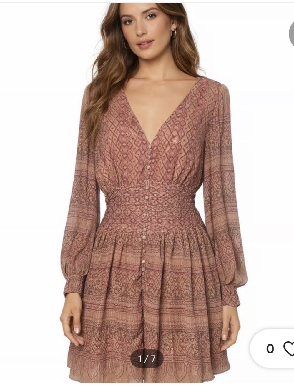 House of Harlow 1960 Mauve Printed V-Neck Smocked Mini Dress